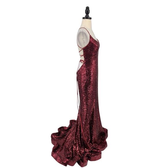 The Secret Dress by Alyce Paris Burgundy Sequin Gown – Size 8 - Open Back Train - Picture 9 of 14